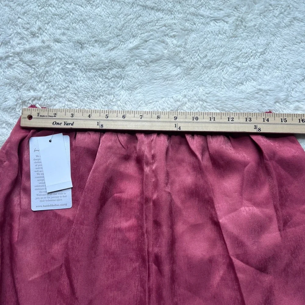 Band of the‎ Free Dusty Rose Satin Lace Trim Midi Skirt Size Large W3S60805 NEW